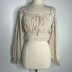 Aerie tan & white cropped long sleeve on or off the shoulder top size medium